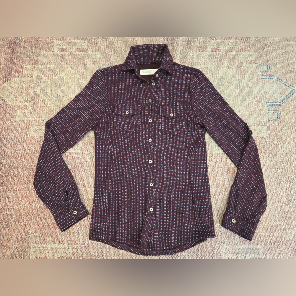 Carve designs button down long sleeve stretch textured geometric top burgundy XS